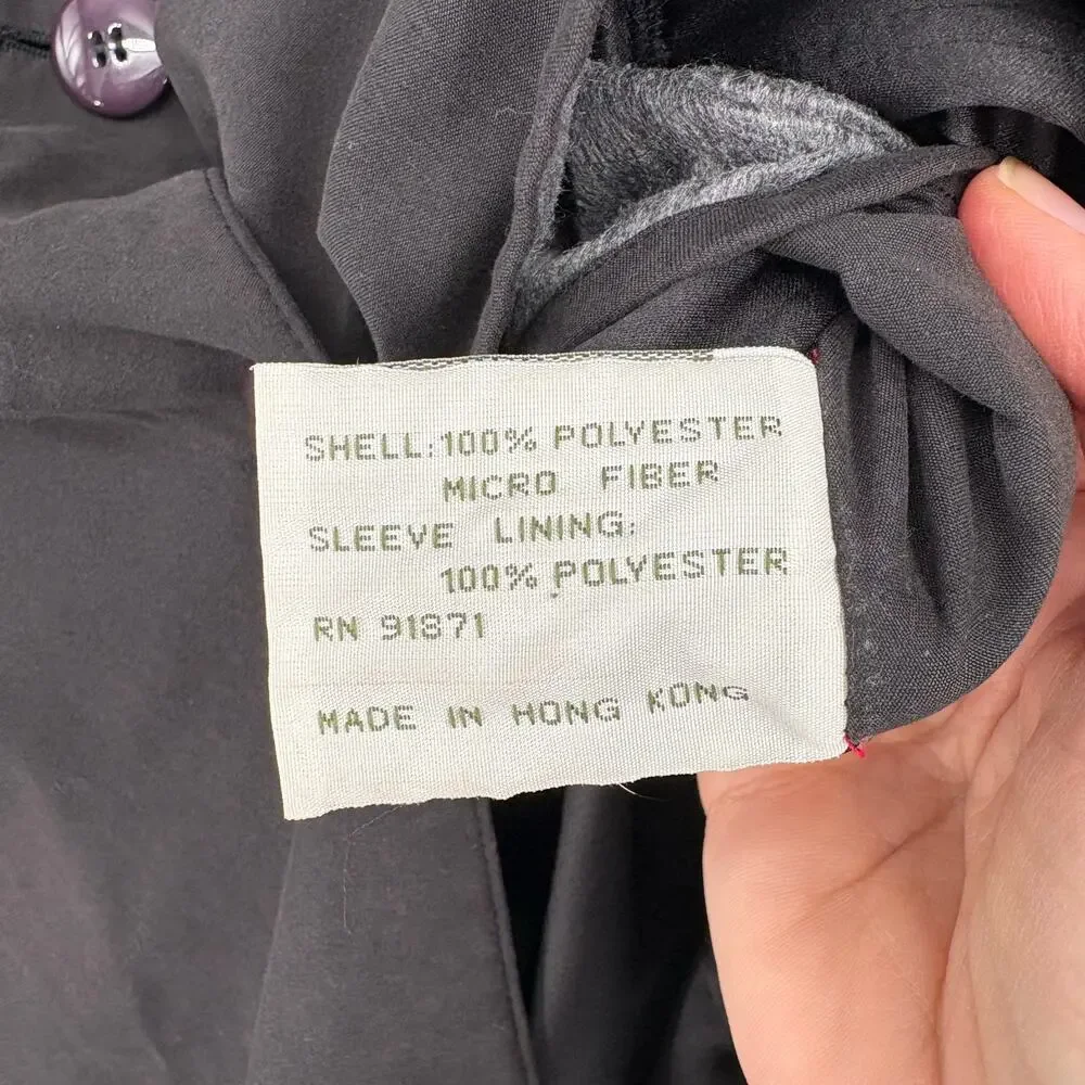 Norm‎ Thompson Dark Gray Black Hooded Rain Jacket Coat Size 1X Purple Buttons